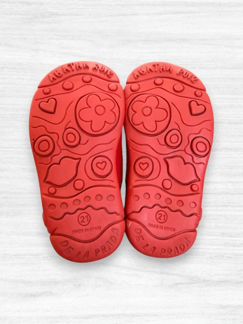Agatha Ruiz de la Prada Snail Mary Jane Red Baby Leather Shoe EU 21 US 5 Toddler